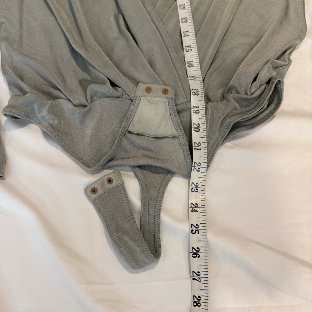 Free People Intimately Turnt Long Sleeve Wrap Bodysuit Sage Green L - Picture 7 of 9